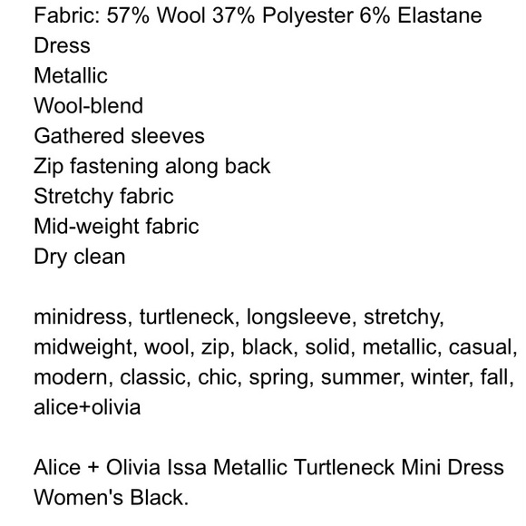 Alice + Olivia Black metallic turtleneck mini dress with long sleeve.  S… - Picture 4 of 6